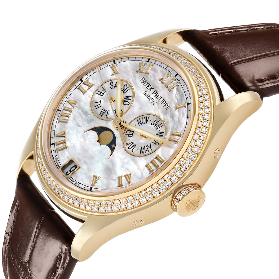 Patek Philippe Annual Calendar Yellow Gold MOP Diamond Watch 4936J - Image 3