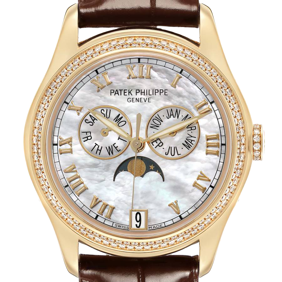 Patek Philippe Annual Calendar Yellow Gold MOP Diamond Watch 4936J - Image 2