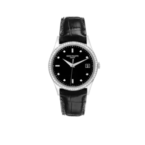 Patek Philippe Calatrava White Gold Black Dial Diamond Mens Watch 5297G-001